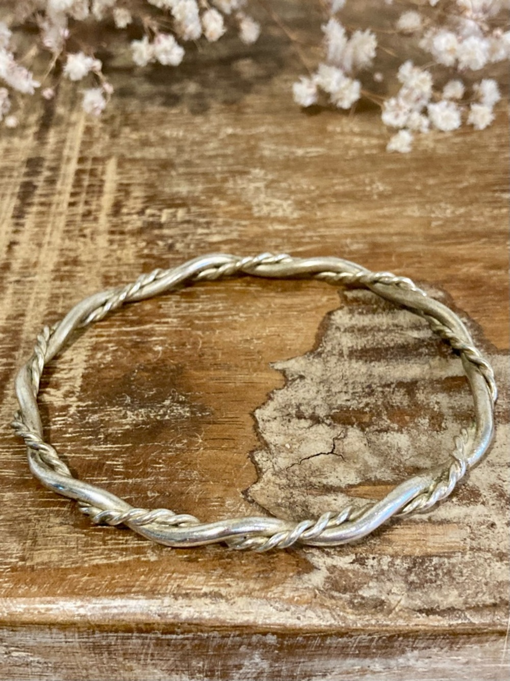 Twisted Wire Bangle Bracelet - Silver Tone - Picture 3 of 11